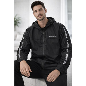 Calvin Klein Black Windbreaker Rain Jacket With Hood Men's XXL